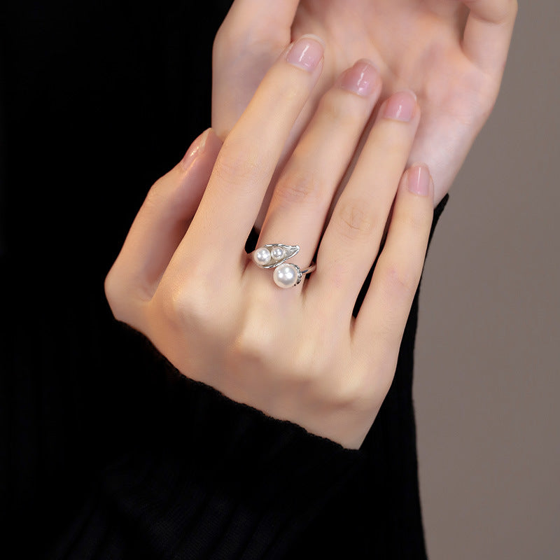 925 sterling silver imitation pearl ring - silvery