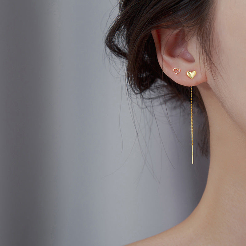 925 sterling silver heart-shaped tassel ear line