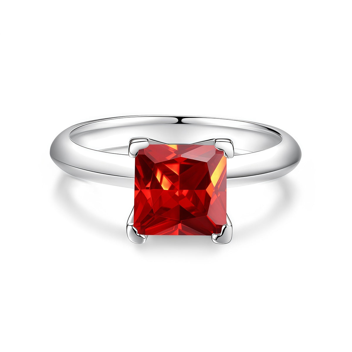 S925 Sterling Silver Square-Cut Colored Moissanite Ring