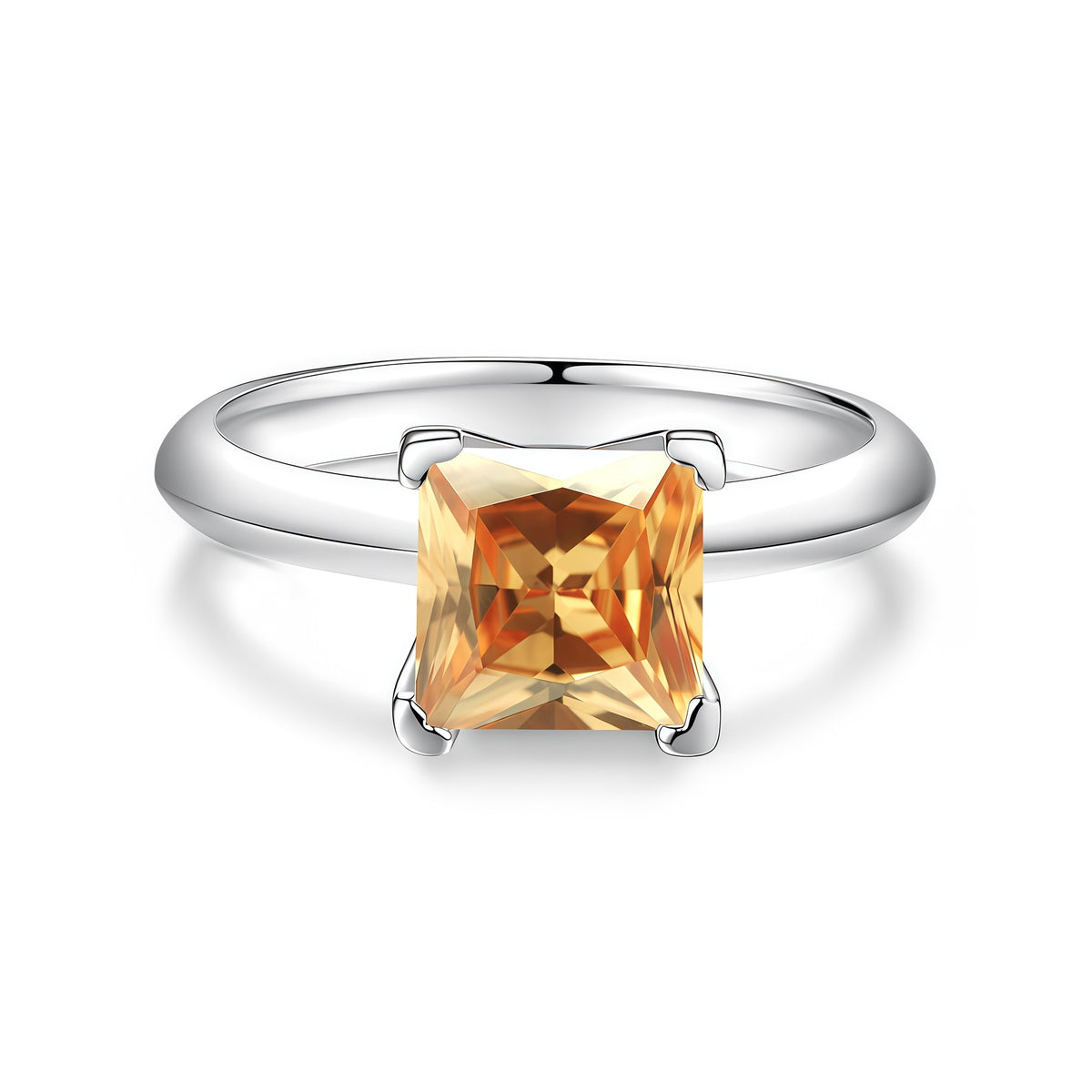 S925 Sterling Silver Square-Cut Colored Moissanite Ring