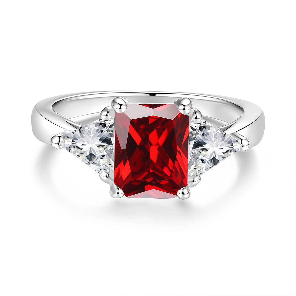 S925 Silver Rectangular Ring with Colored Moissanite
