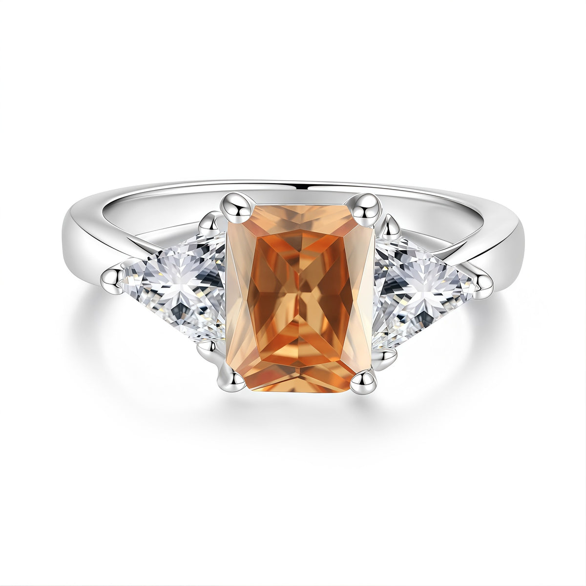 S925 Silver Rectangular Ring with Colored Moissanite