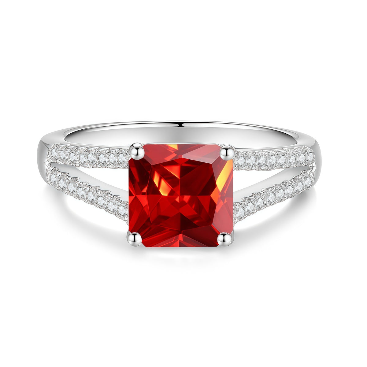 S925 Sterling Silver Square Ring with Colored Moissanite