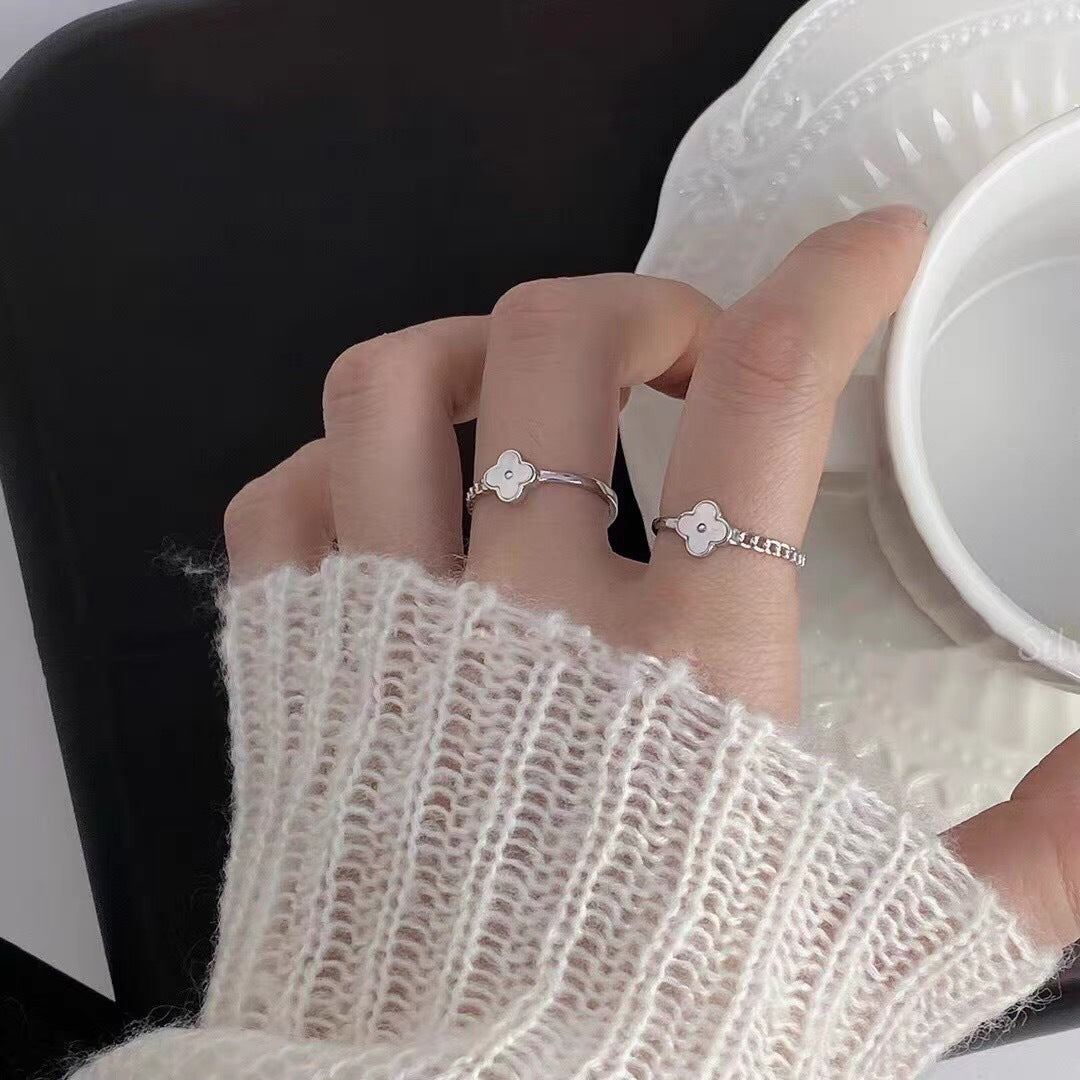 925 sterling silver four-leaf clover ring