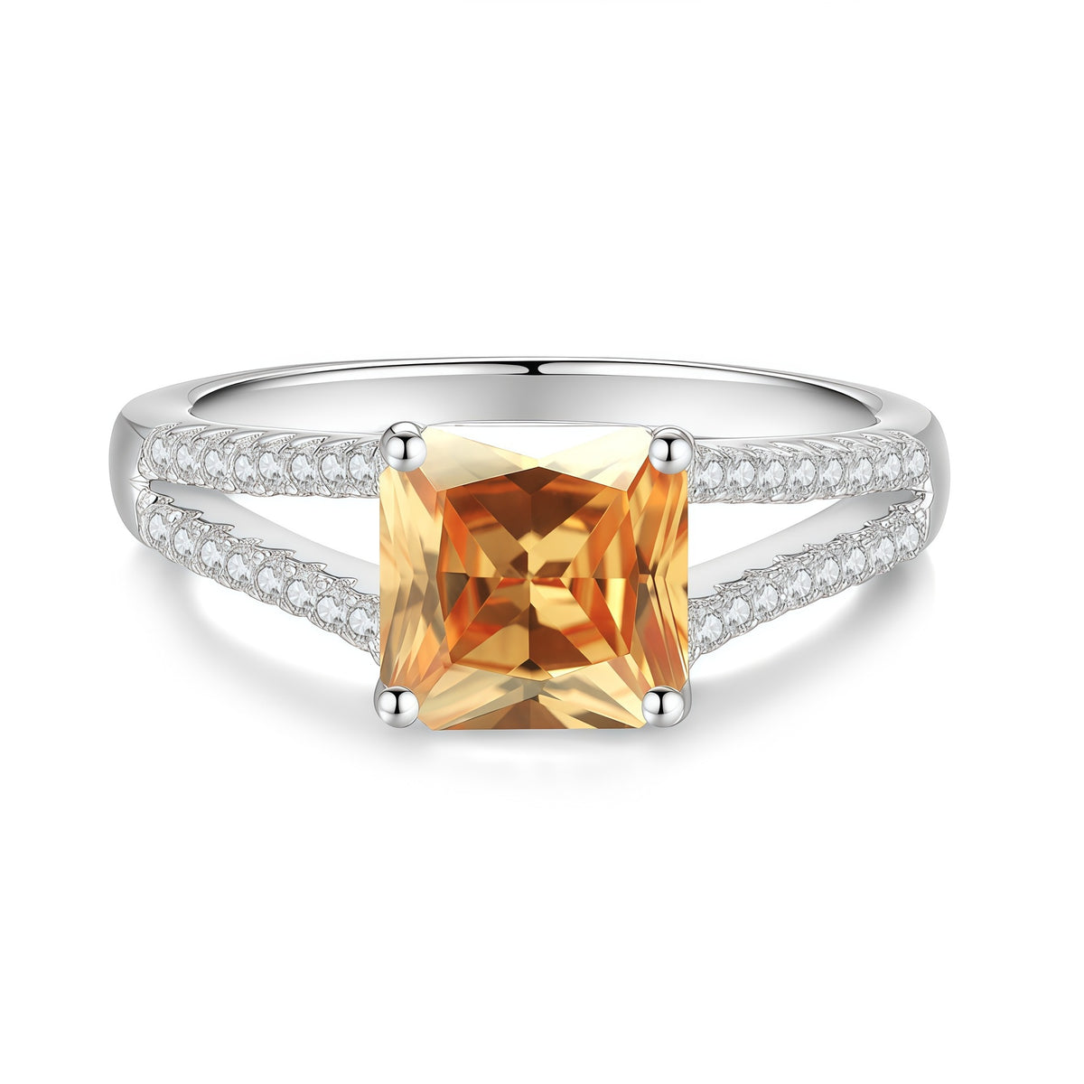 S925 Sterling Silver Square Ring with Colored Moissanite
