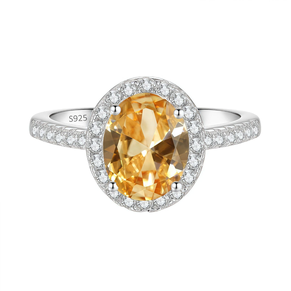 S925 Silver Oval-Shaped Ring with Colored Moissanite
