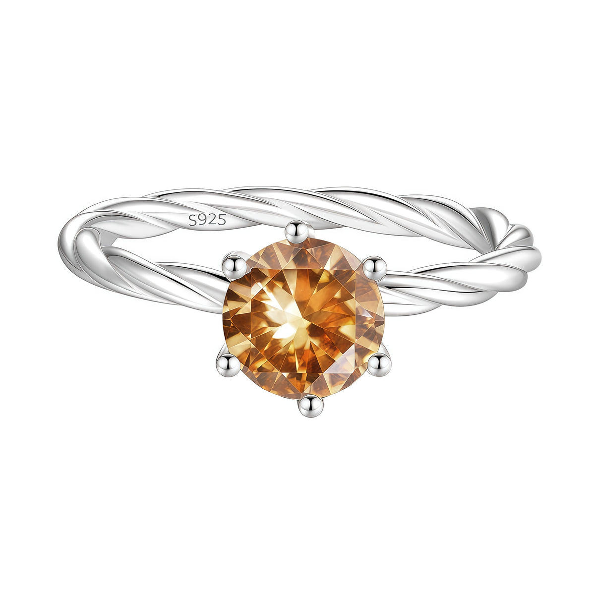 S925 Sterling Silver Twisted-Band Ring with Colorful Moissanite