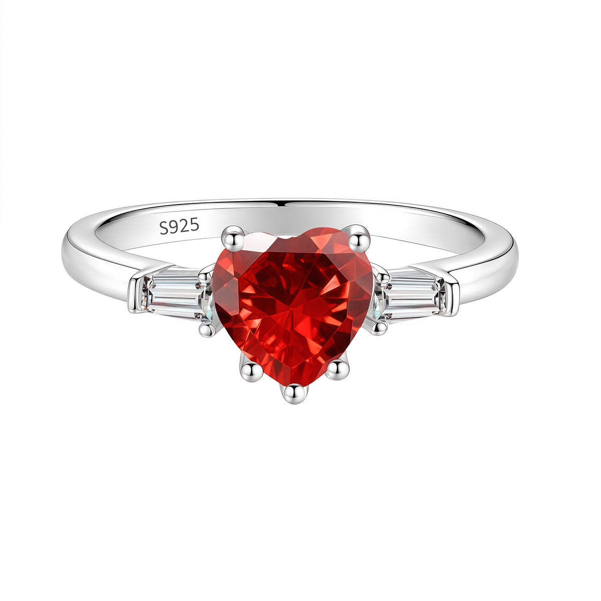 S925 Silver Heart-Shaped Colorful Moissanite Ring