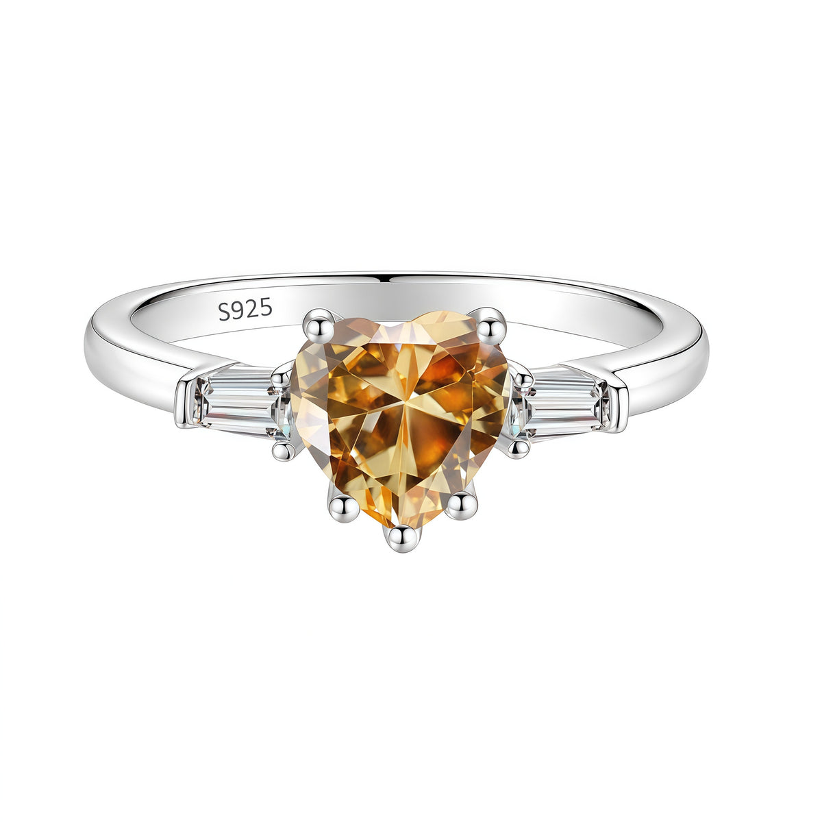 S925 Silver Heart-Shaped Colorful Moissanite Ring