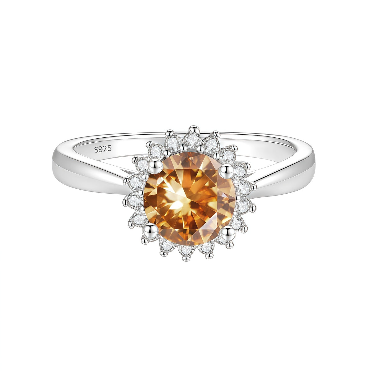 S925 Sterling Silver Sunflower Ring with Colorful Moissanite
