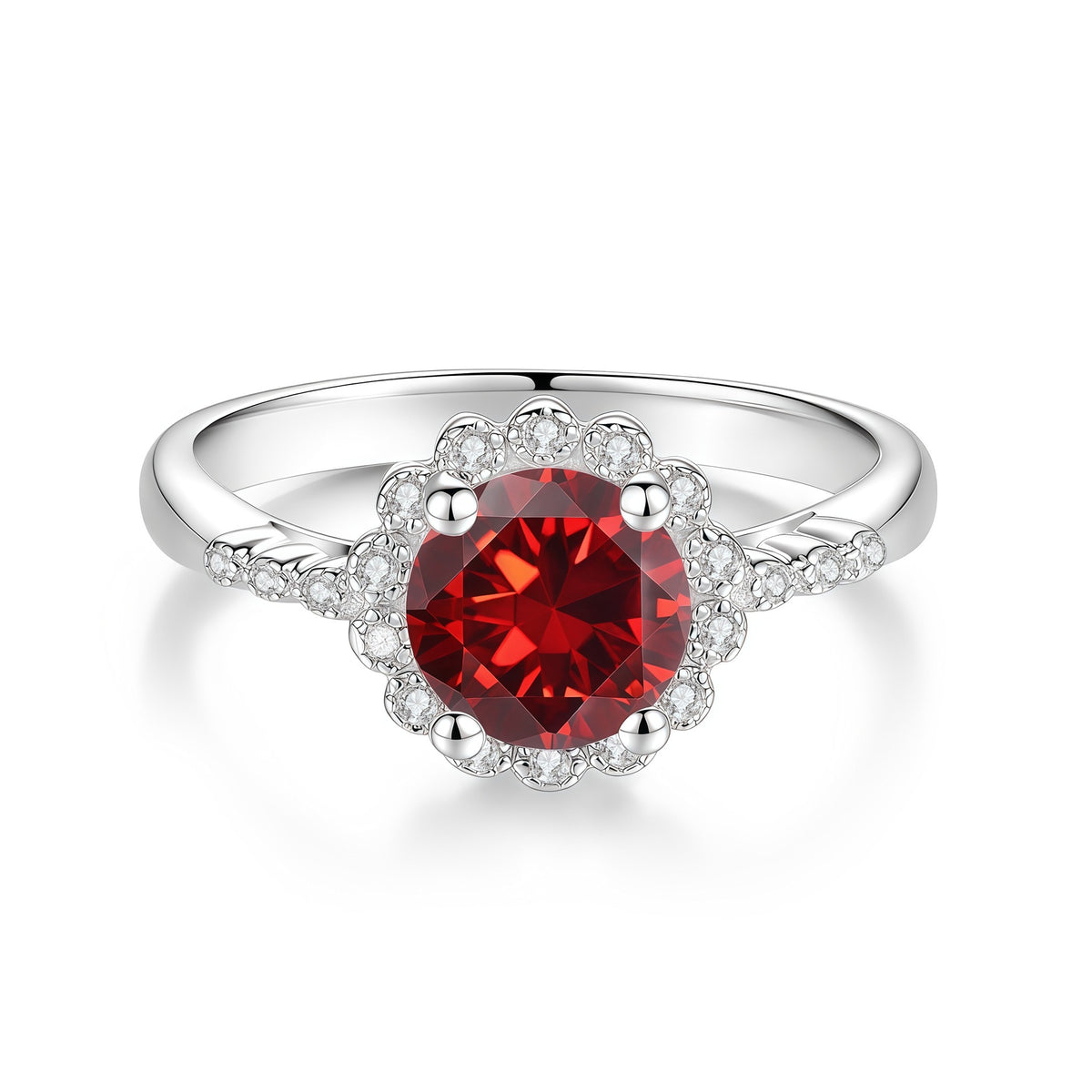 S925 Silver Flower Ring with Colored Moissanite