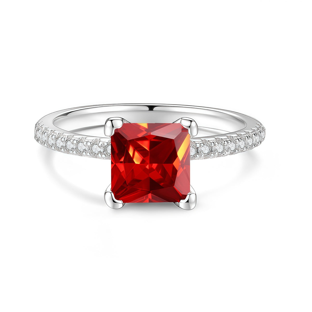 S925 Silver Square-Cut Colored Moissanite Ring