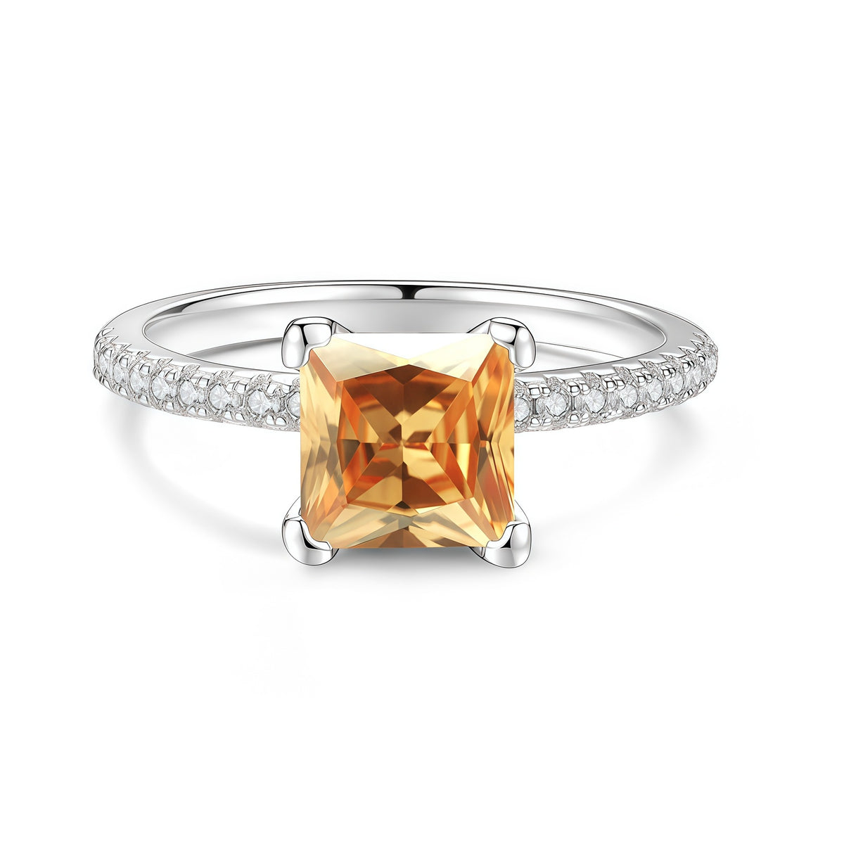S925 Silver Square-Cut Colored Moissanite Ring