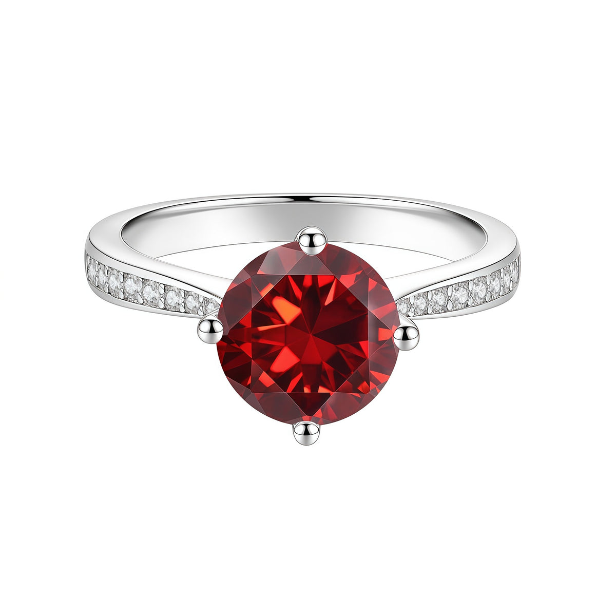 S925 Sterling Silver Four-Prong Set Round Colored Moissanite Ring