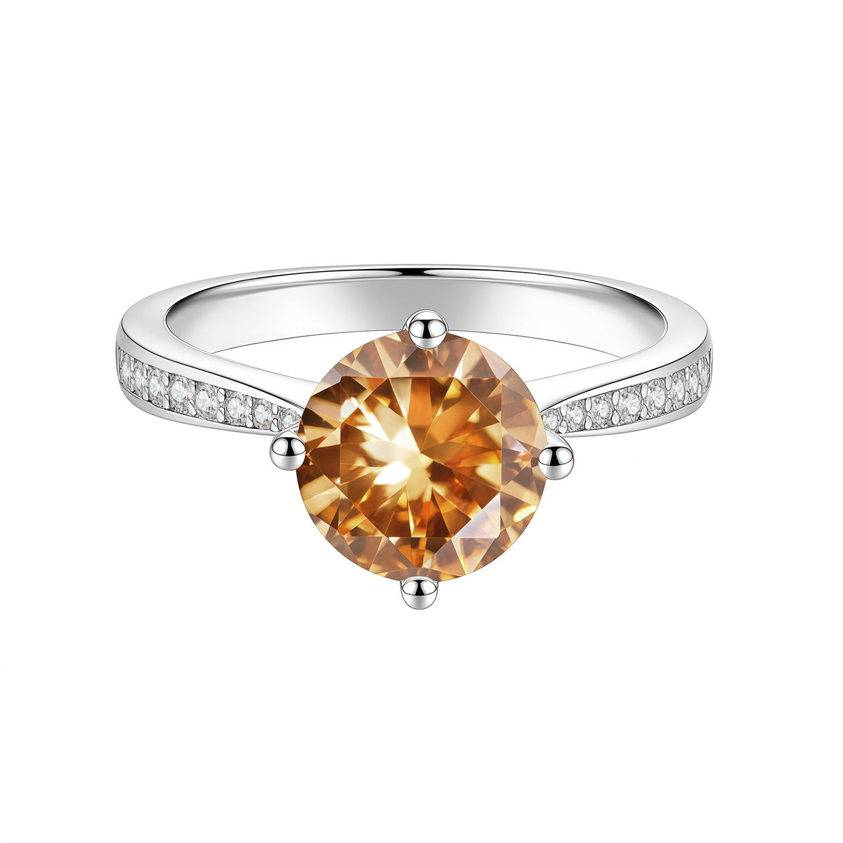 S925 Sterling Silver Four-Prong Set Round Colored Moissanite Ring