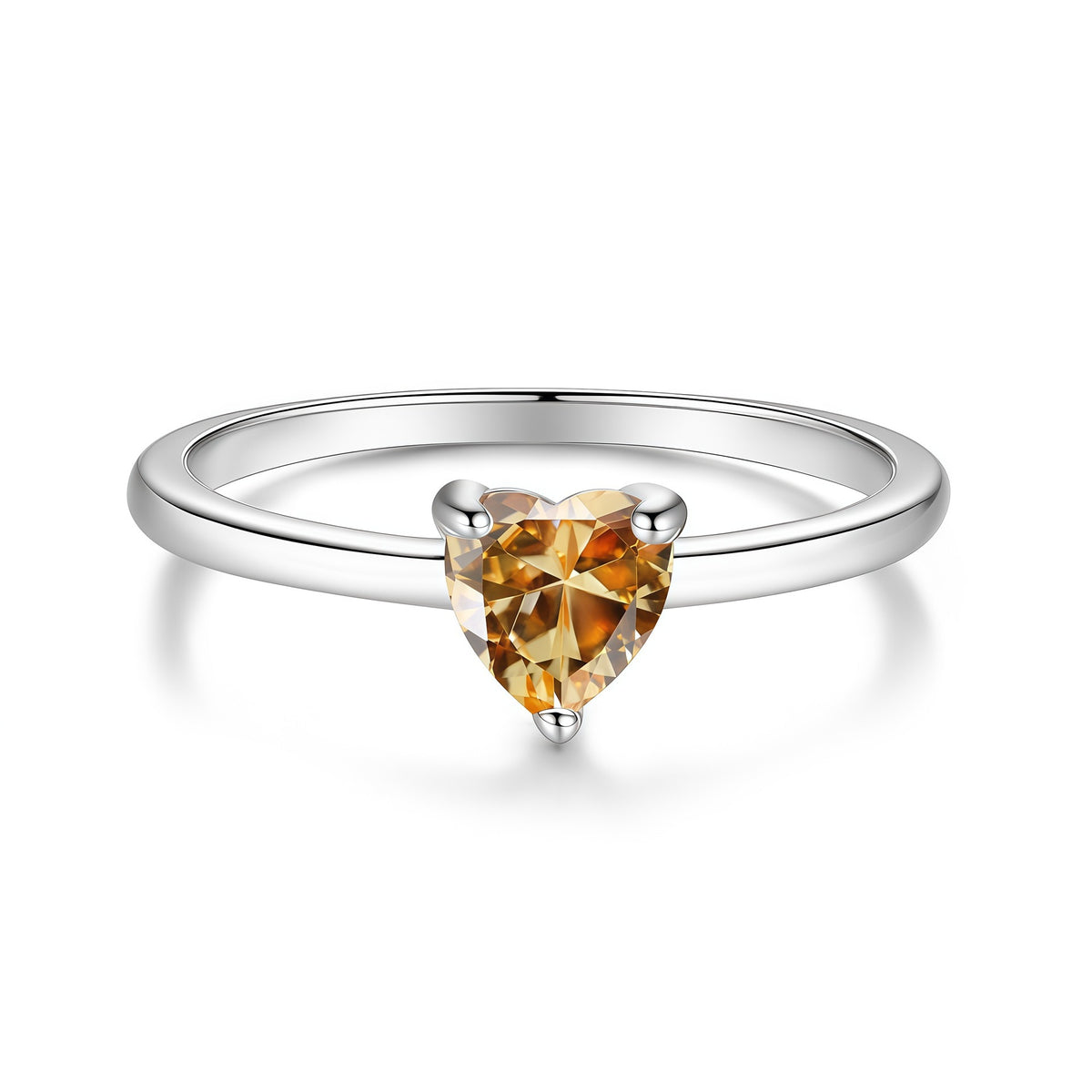 S925 Sterling Silver Six-Prong Round Colored Moissanite Ring