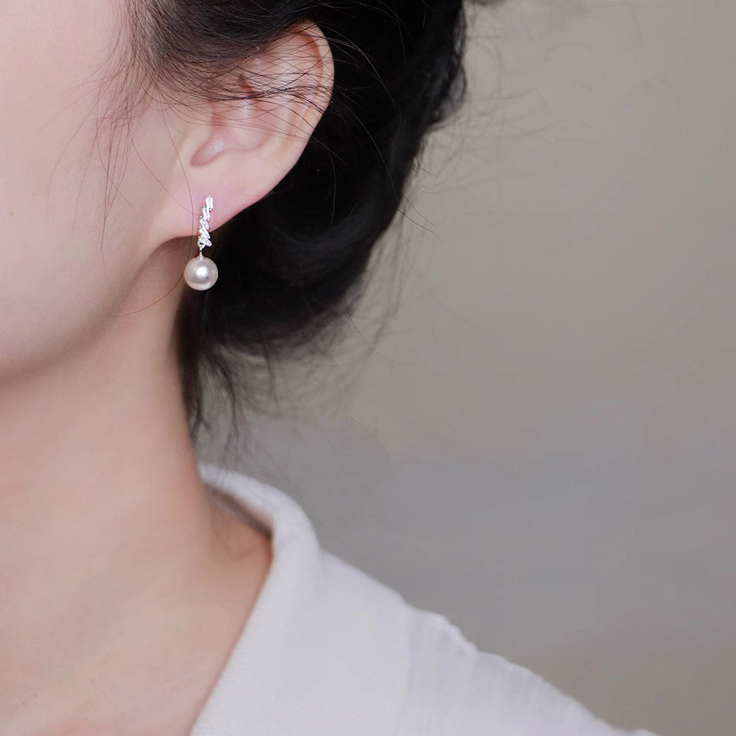 925 sterling silver imitation pearl earrings - silvery