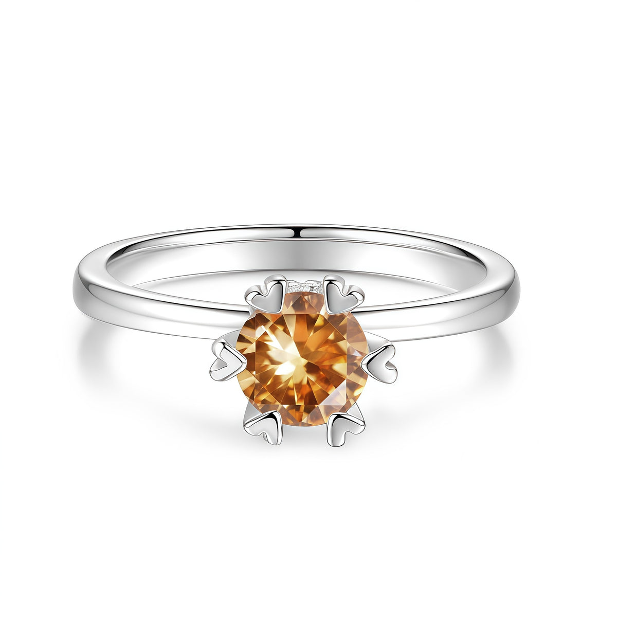 S925 Silver D-Color Moissanite Six-Prong Heart-Shaped Ring