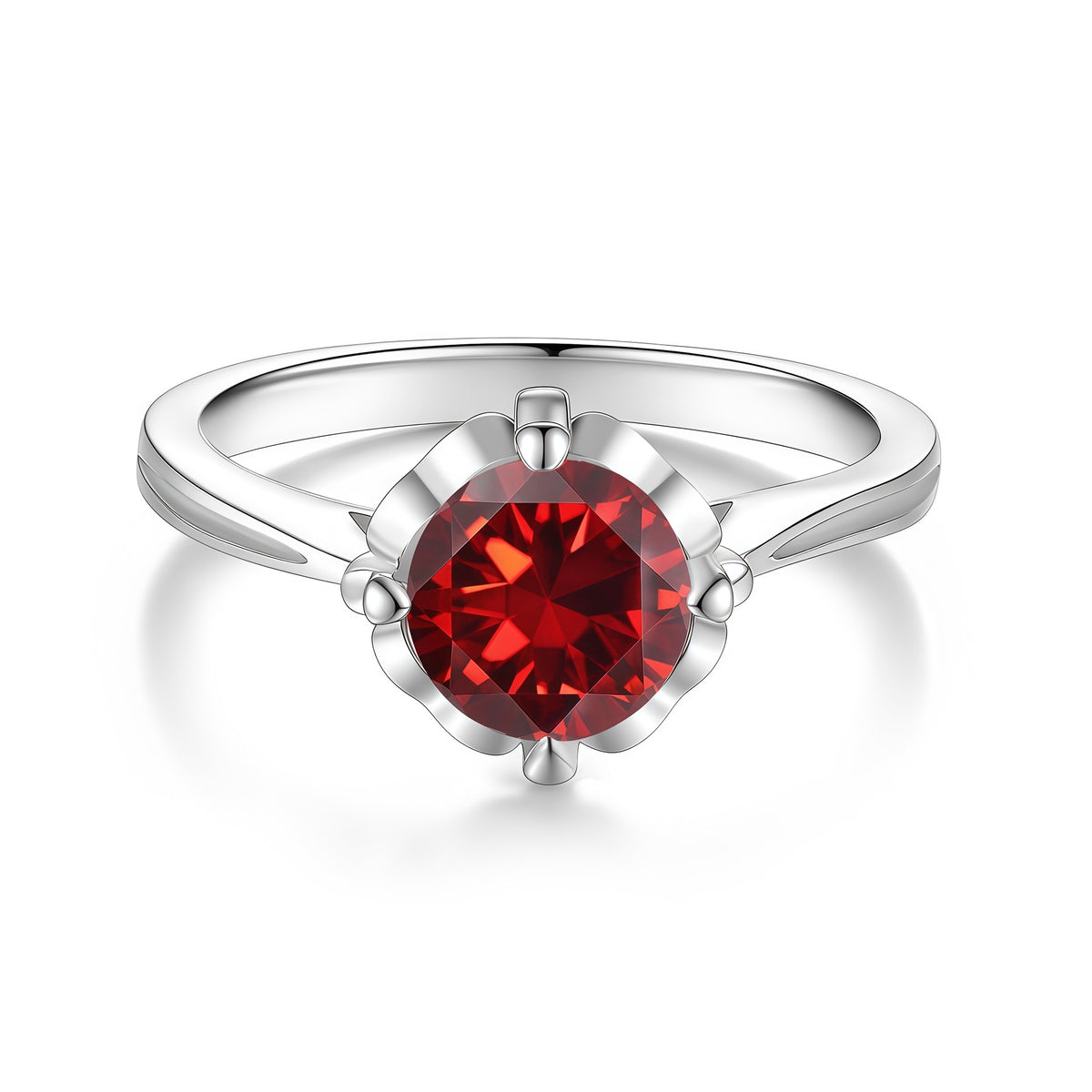 S925 Sterling Silver Floral Ring with Colorful Moissanite