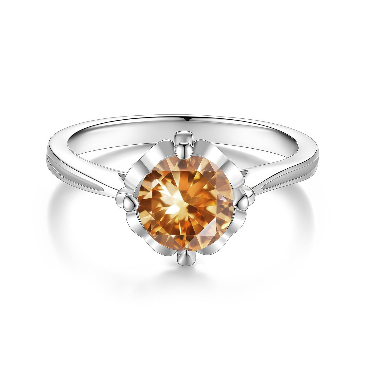 S925 Sterling Silver Floral Ring with Colorful Moissanite