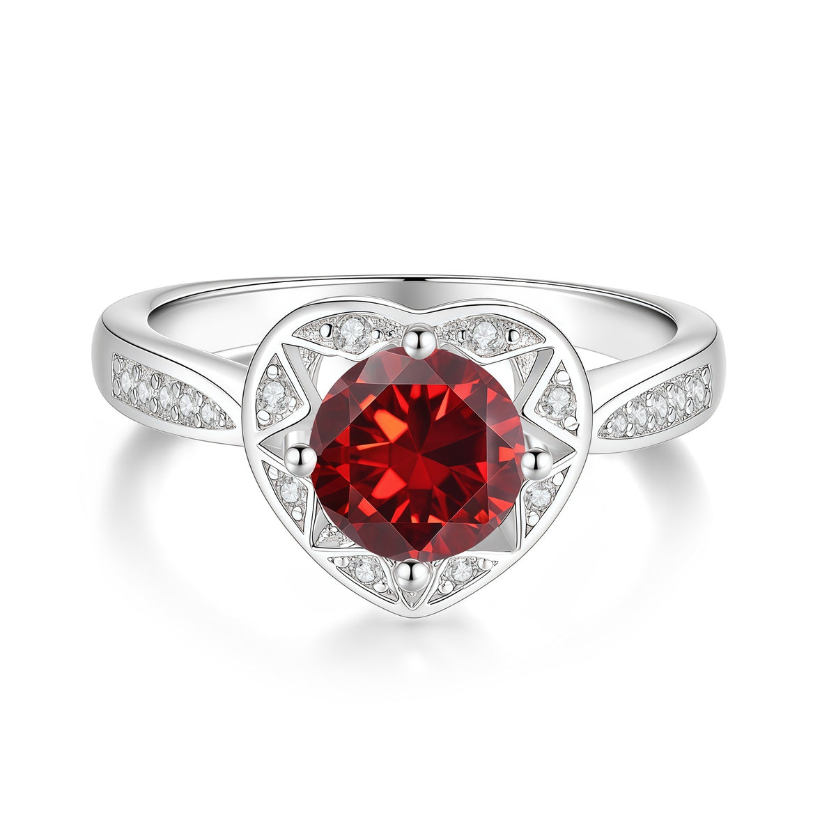 S925 Sterling Silver Six-Prong Round Colored Moissanite Ring