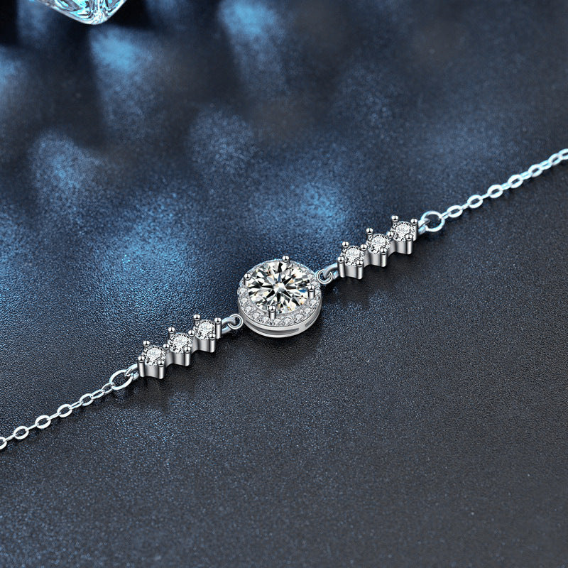 925 Sterling Silver Round Bag with Starry Sky Moissanite Bracelet