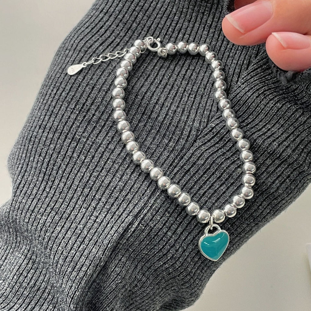 925 sterling silver  heart-shaped pendant bracelet - silvery