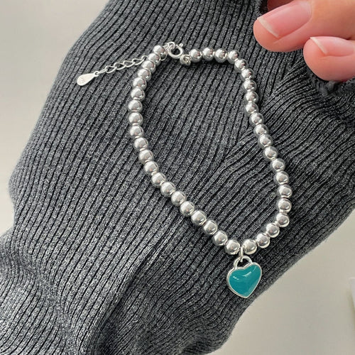 925 sterling silver  heart-shaped pendant bracelet - silvery