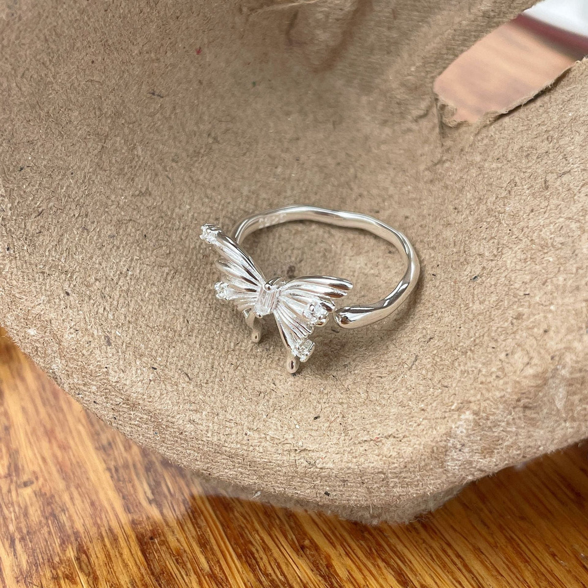 925 sterling silver butterfly ring - silvery