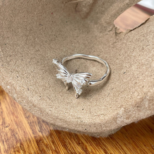 925 sterling silver butterfly ring - silvery