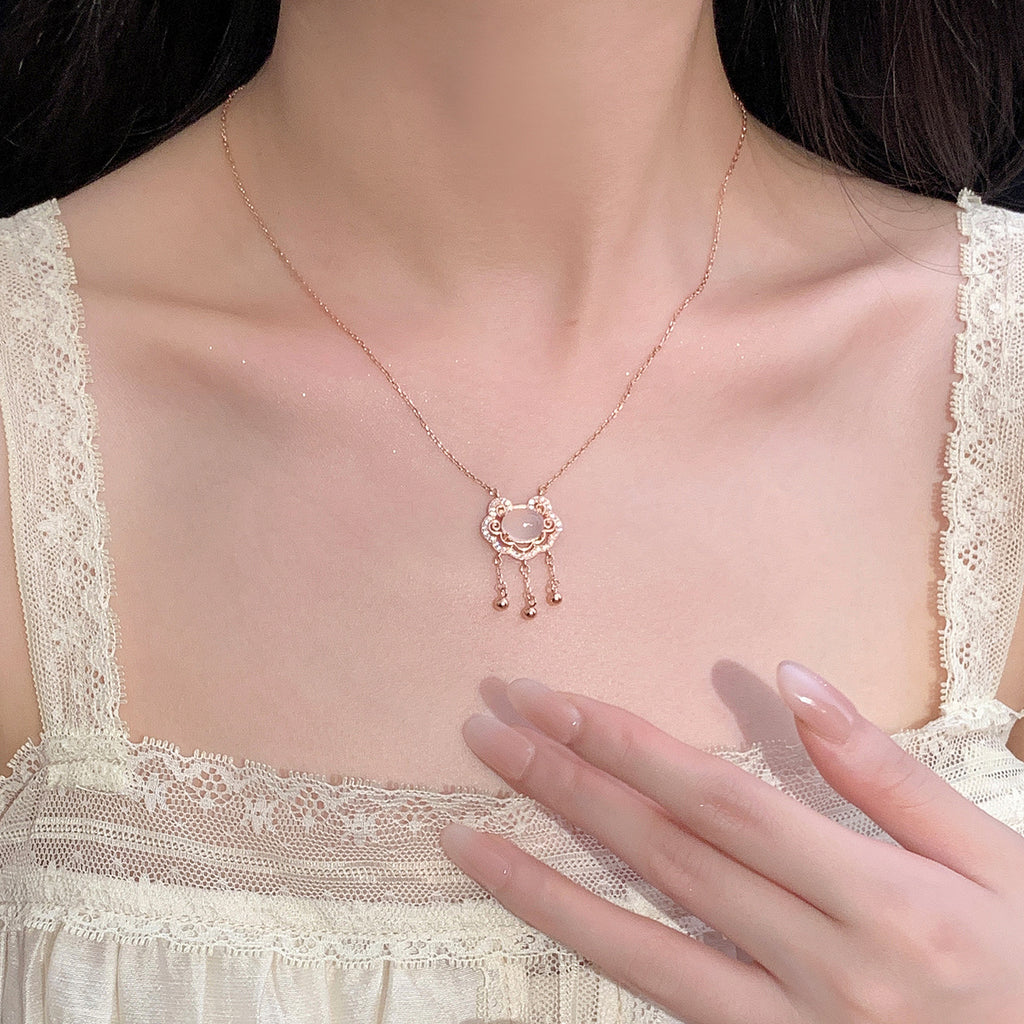 925 sterling silver chalcedony necklace - rose golden