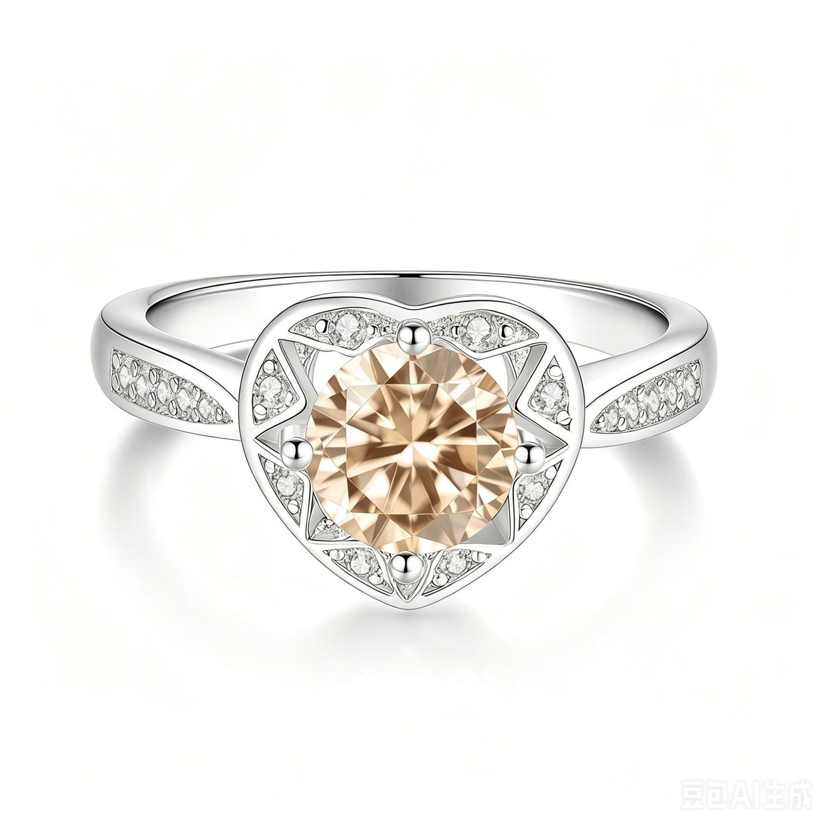 S925 Sterling Silver Six-Prong Round Colored Moissanite Ring