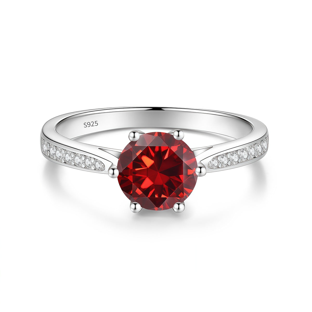 S925 Sterling Silver Six-Prong Round Colored Moissanite Ring