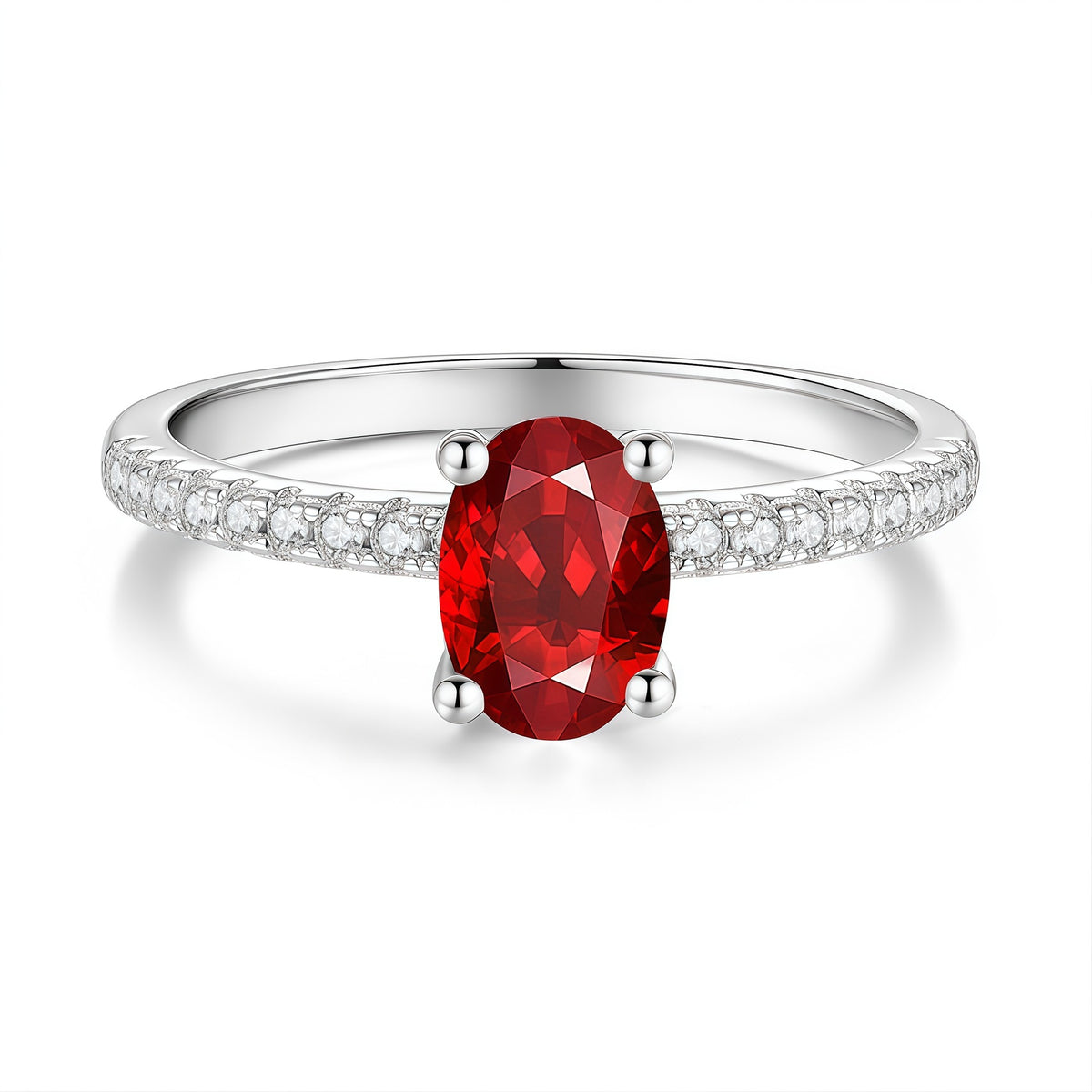 S925 Sterling Silver Oval-Shaped Ring with Colored Moissanite