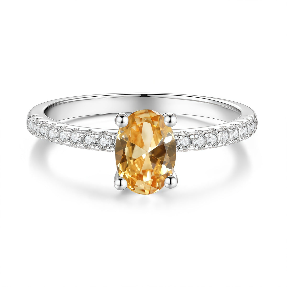 S925 Sterling Silver Oval-Shaped Ring with Colored Moissanite
