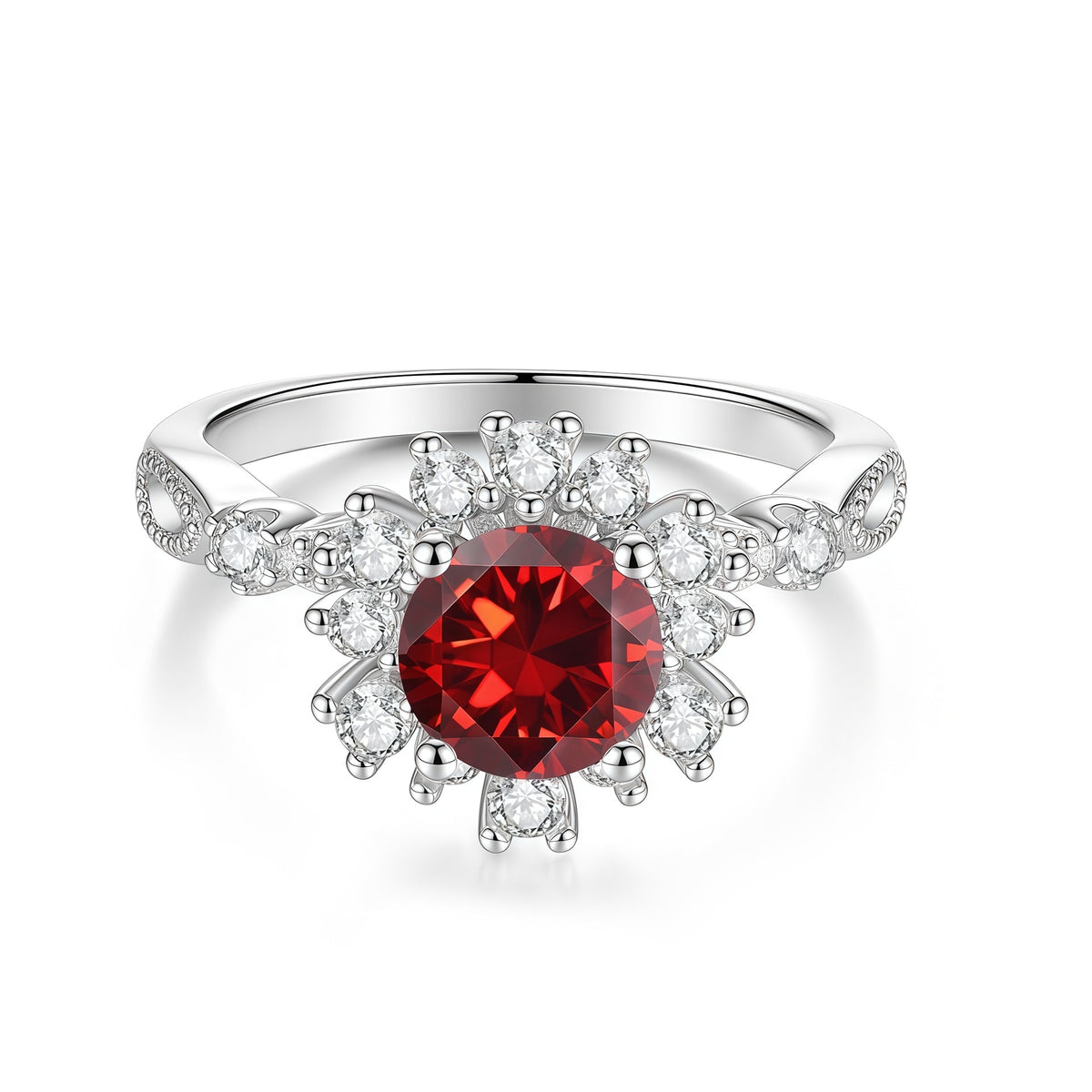 S925 Silver Flower Ring with Colorful Moissanite