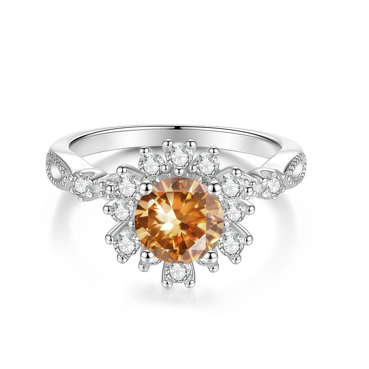 S925 Silver Flower Ring with Colorful Moissanite