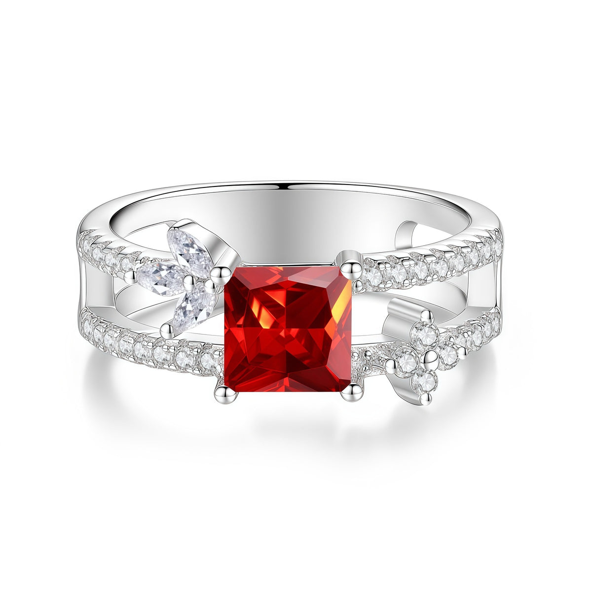 S925 Sterling Silver Square-Cut Colored Moissanite Ring