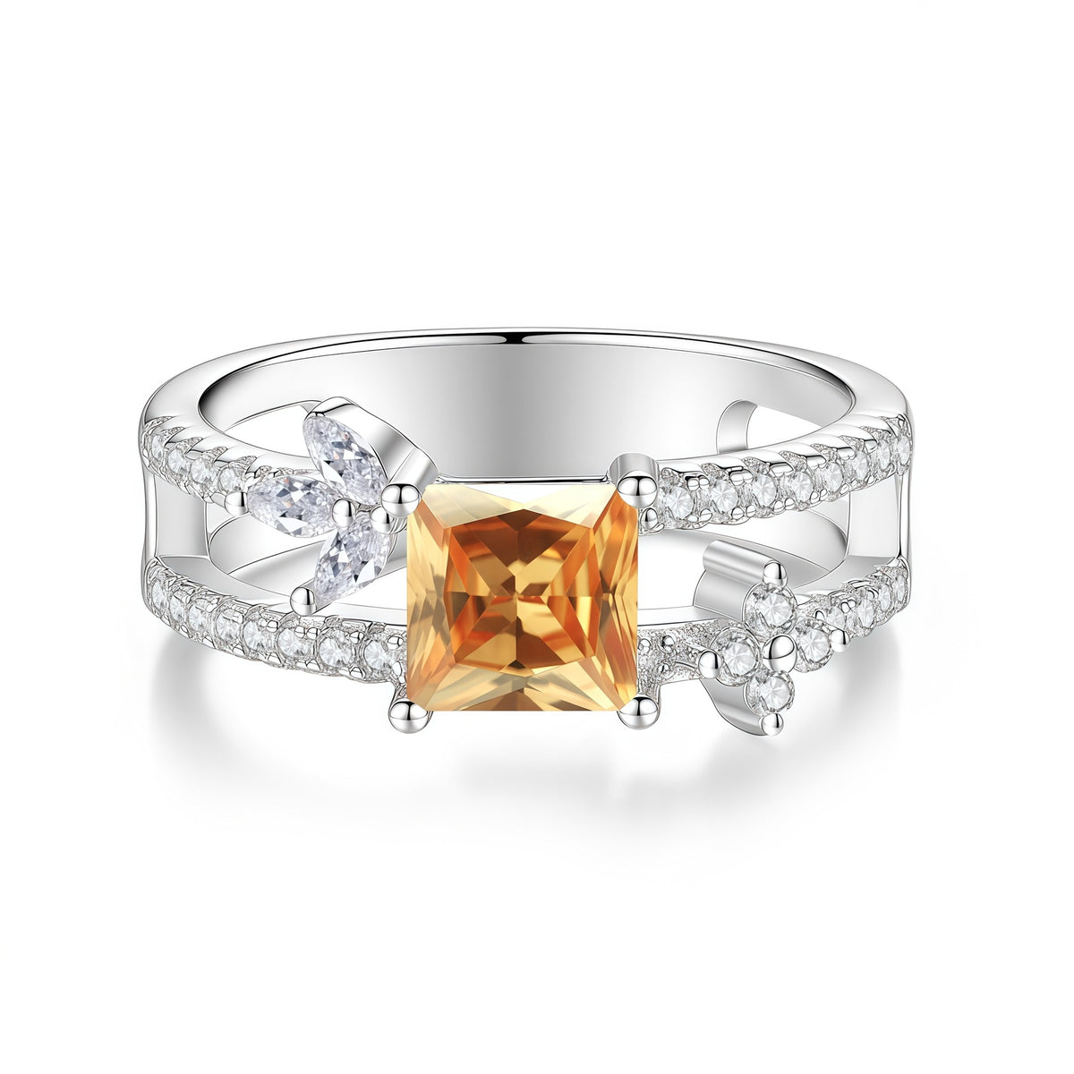 S925 Sterling Silver Square-Cut Colored Moissanite Ring