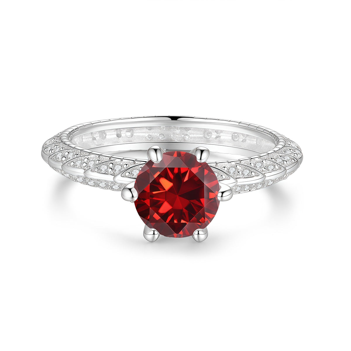 S925 Silver Six-Prong Ring with Colored Moissanite
