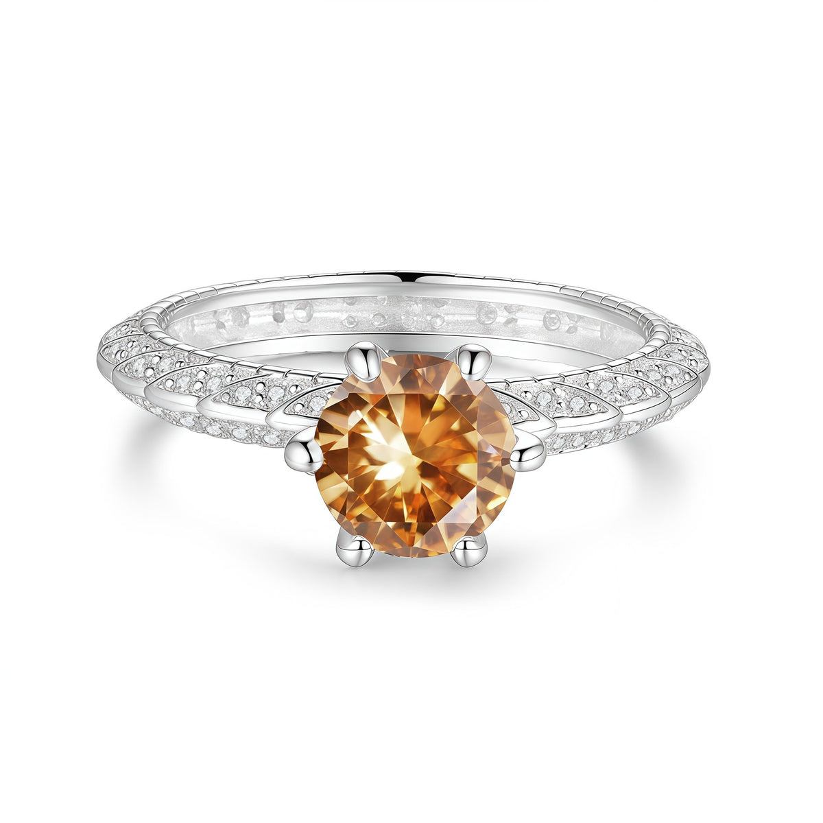 S925 Silver Six-Prong Ring with Colored Moissanite
