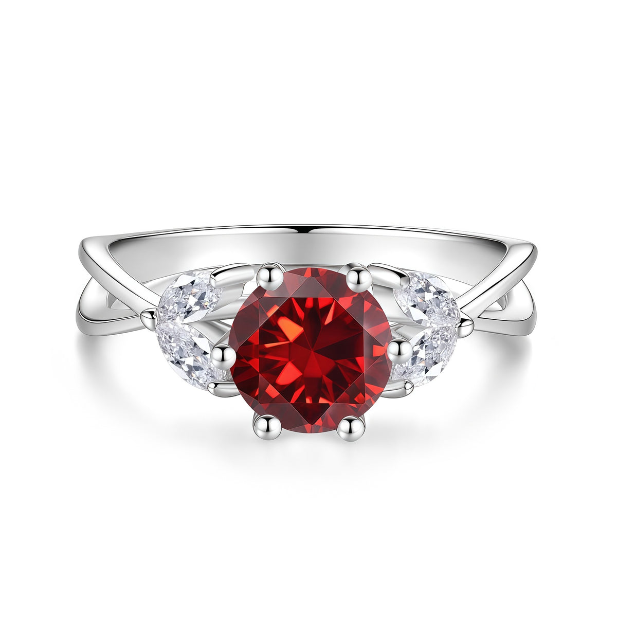 S925 Sterling Silver Six-Prong Round Colored Moissanite Ring