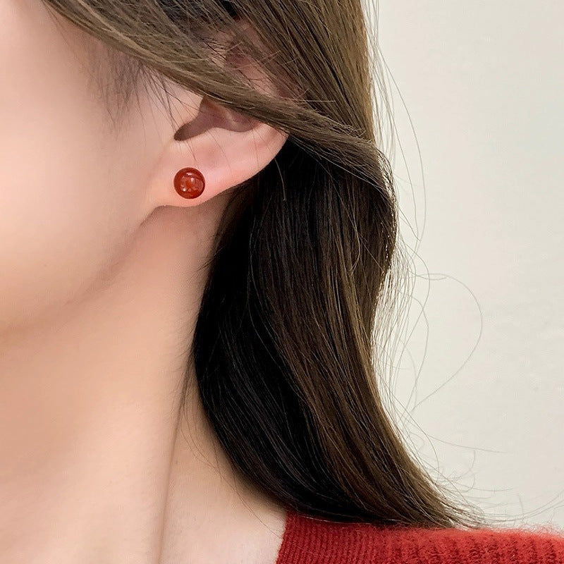 S925 pure silver red agate earrings