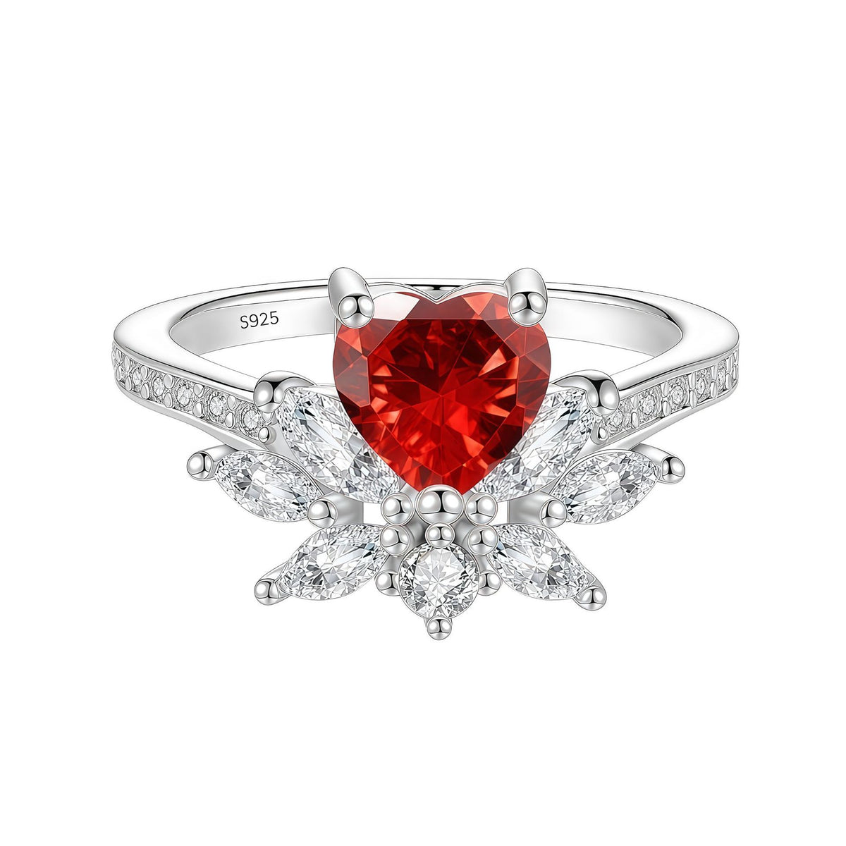 S925 Sterling Silver Six-Prong Round Colored Moissanite Ring