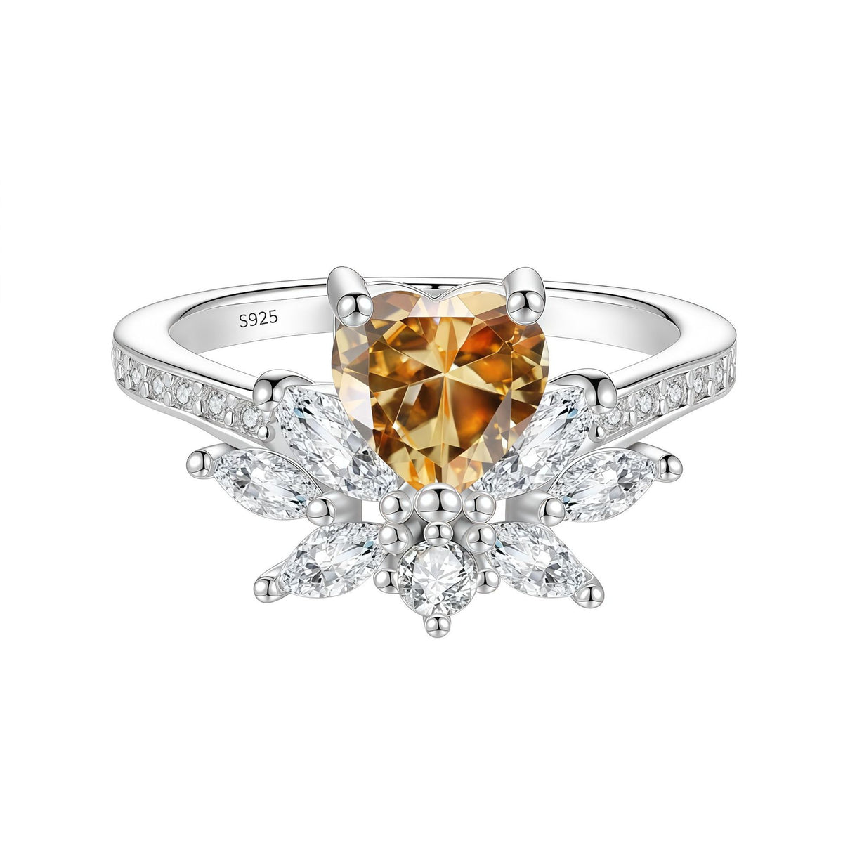 S925 Sterling Silver Six-Prong Round Colored Moissanite Ring