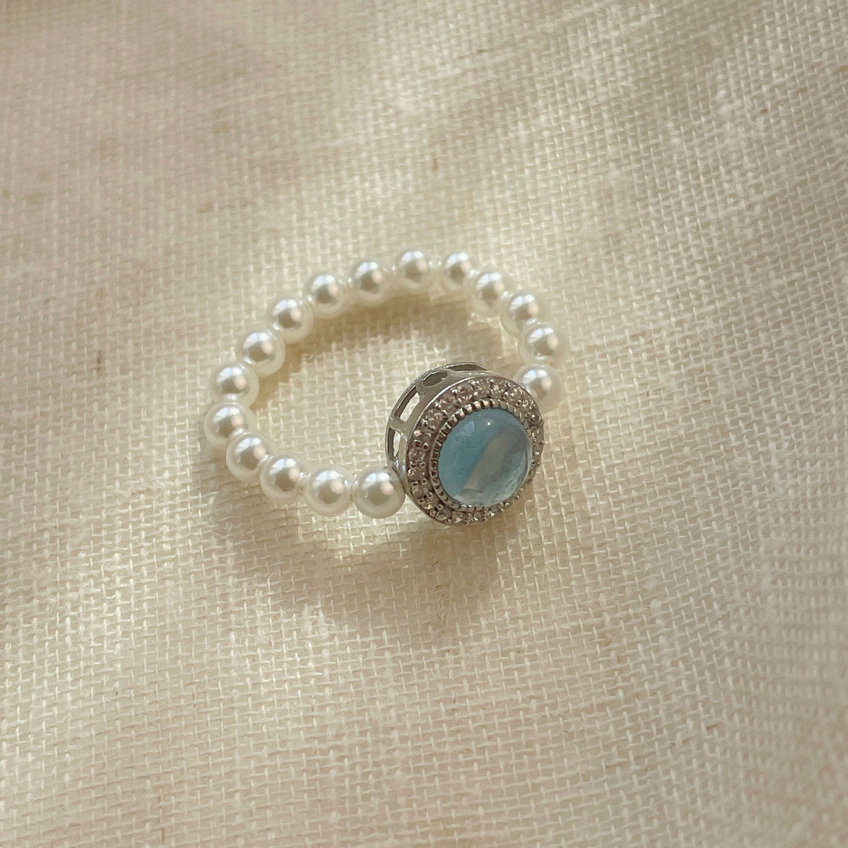 925 sterling silver pearl elastic rope ring
