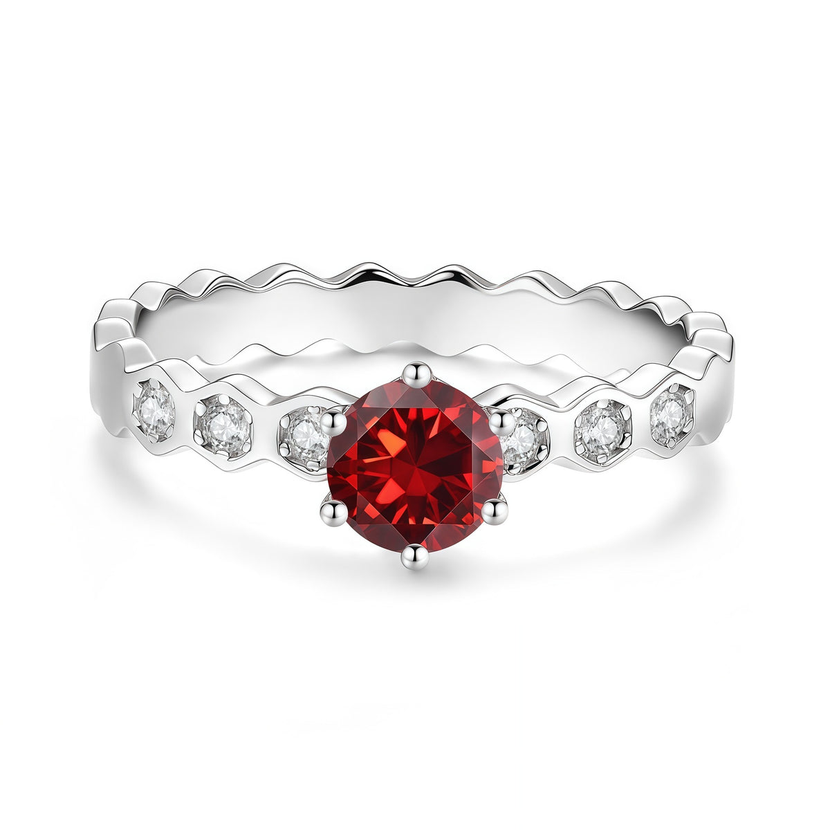 S925 Sterling Silver Moissanite Honeycomb Six-Prong Ring