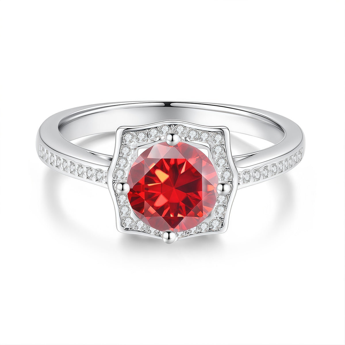 S925 Silver Ring with Square-Cut Colored Moissanite