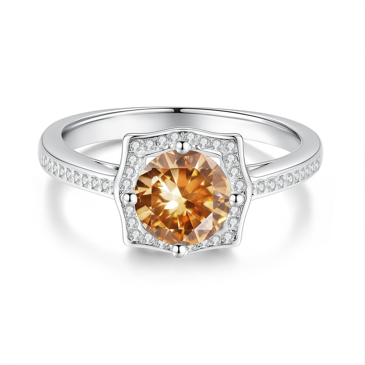S925 Silver Ring with Square-Cut Colored Moissanite
