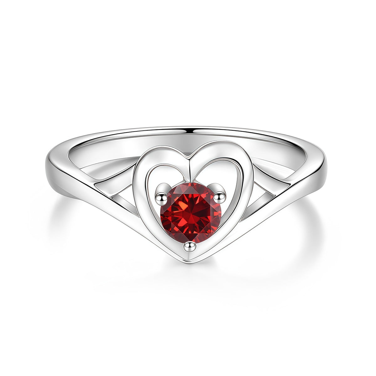 S925 Sterling Silver Heart-Shaped Colorful Moissanite Ring